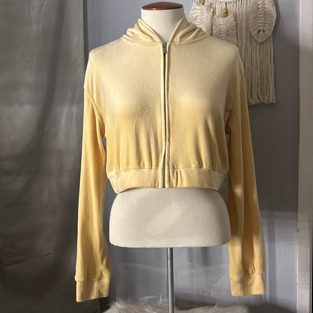 Yellow Velour Hooded Zip-Up